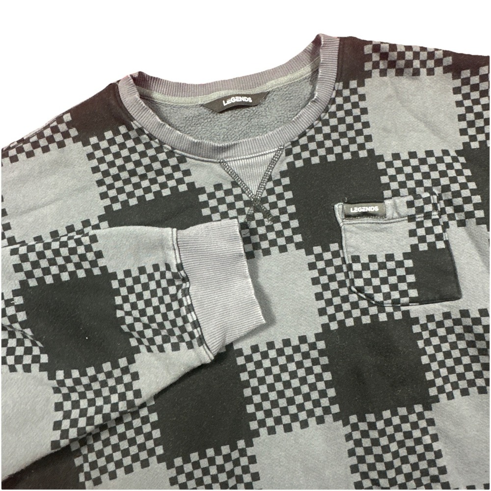 LEGENDS Sweater Mens 2XL Gray Plaid Pullover Crewneck Sweatshirt